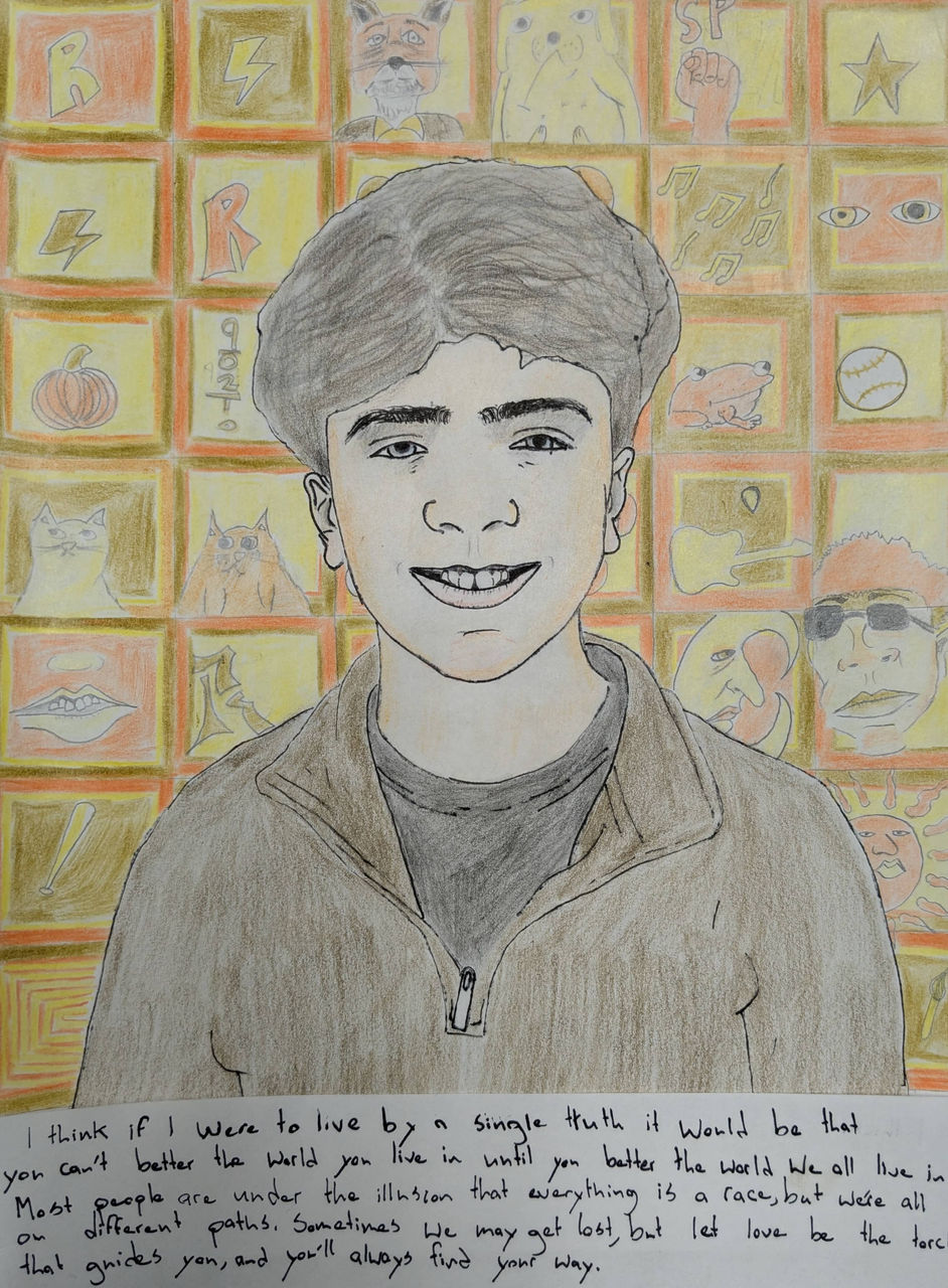 student drawing of a self-portrat