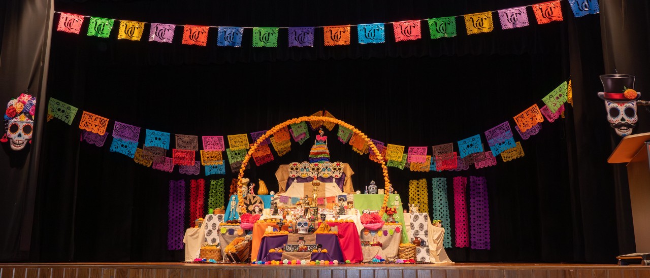 Day of the Dead altar on stage at UC Clermont