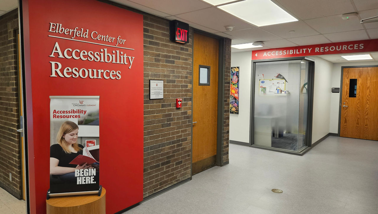 Hallway with signage for Accessibility Resources