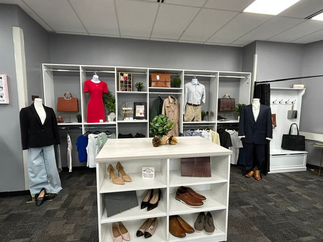 Professional clothes and accessories are neatly organized in the Career Closet